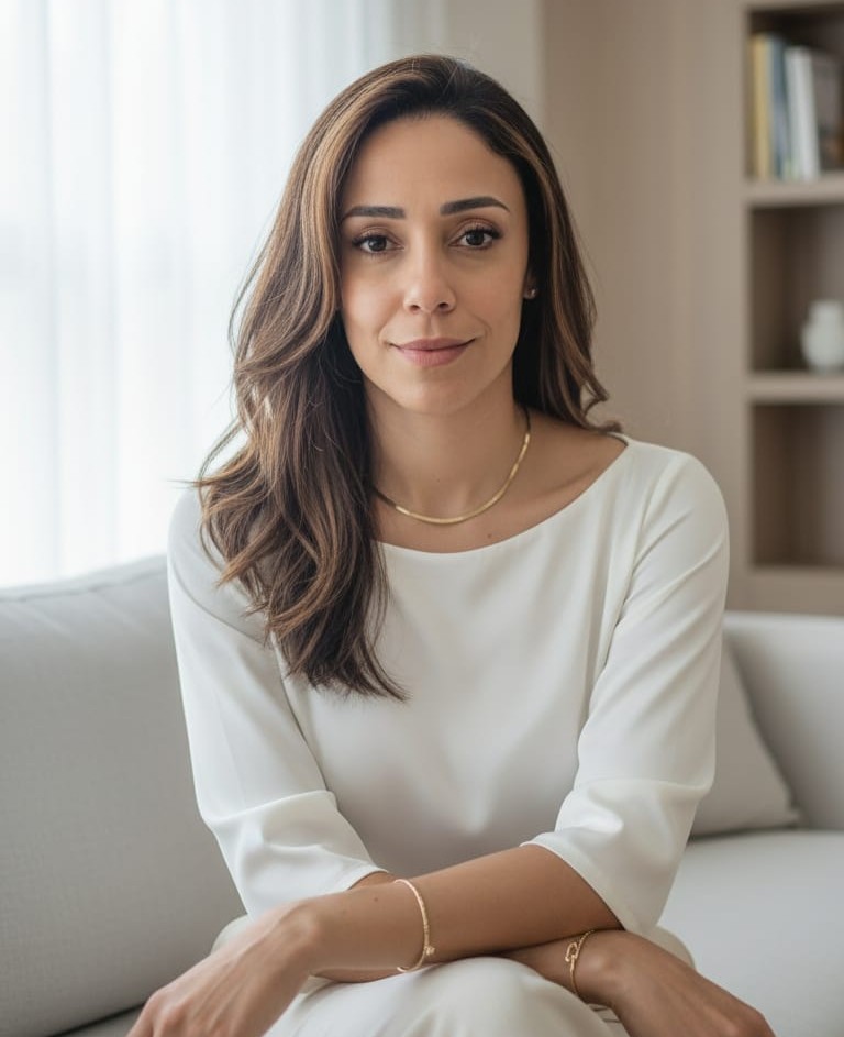 Principal 4 Retrato profissional da Dra. Hanna Lara, médica pós-graduada em Nutrologia e Endocrinologia.